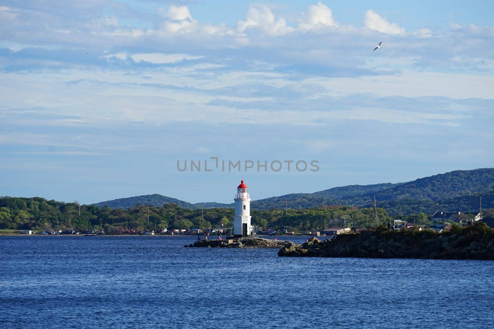 Tokarev lighthouse on the background of the seascape. Vladivostok, Russia
