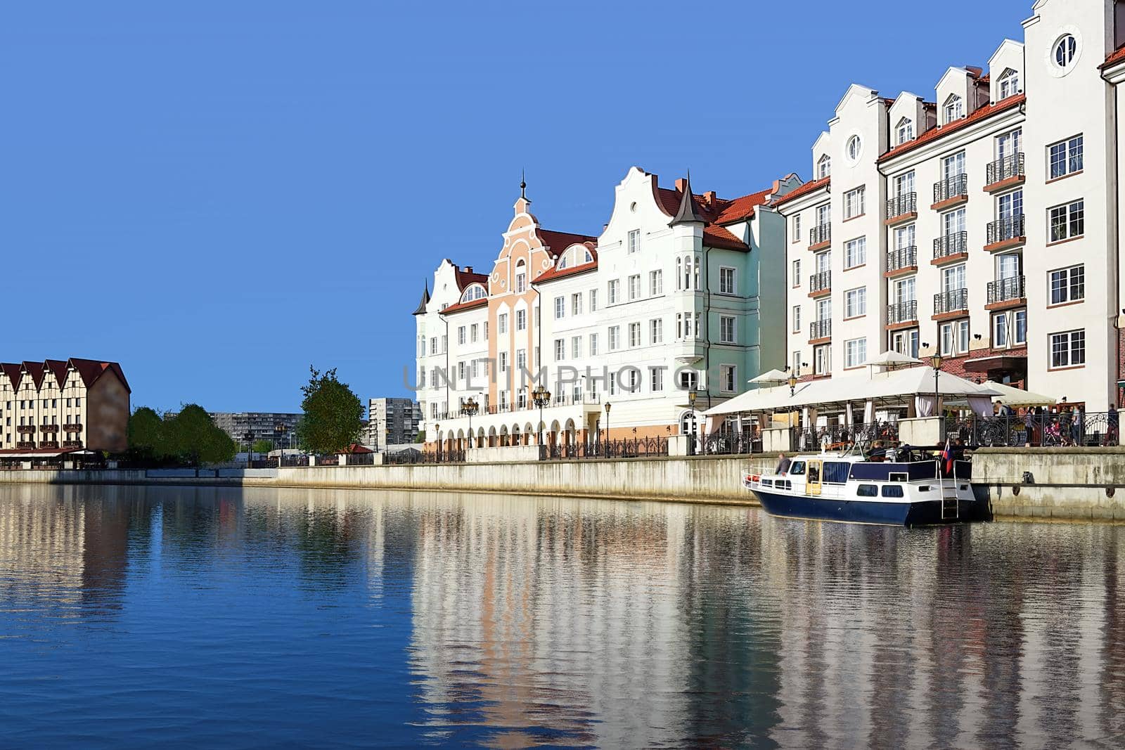 The urban landscape of the city of Kaliningrad and the pregola river