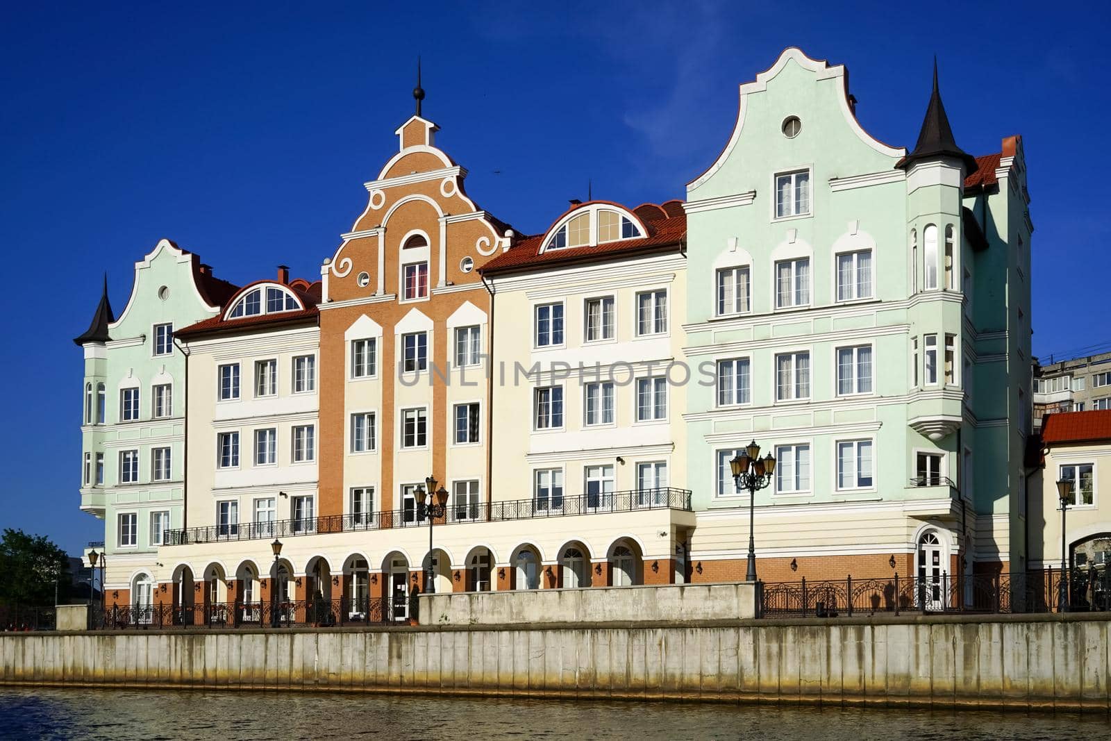 The urban landscape of the city of Kaliningrad and the pregola river