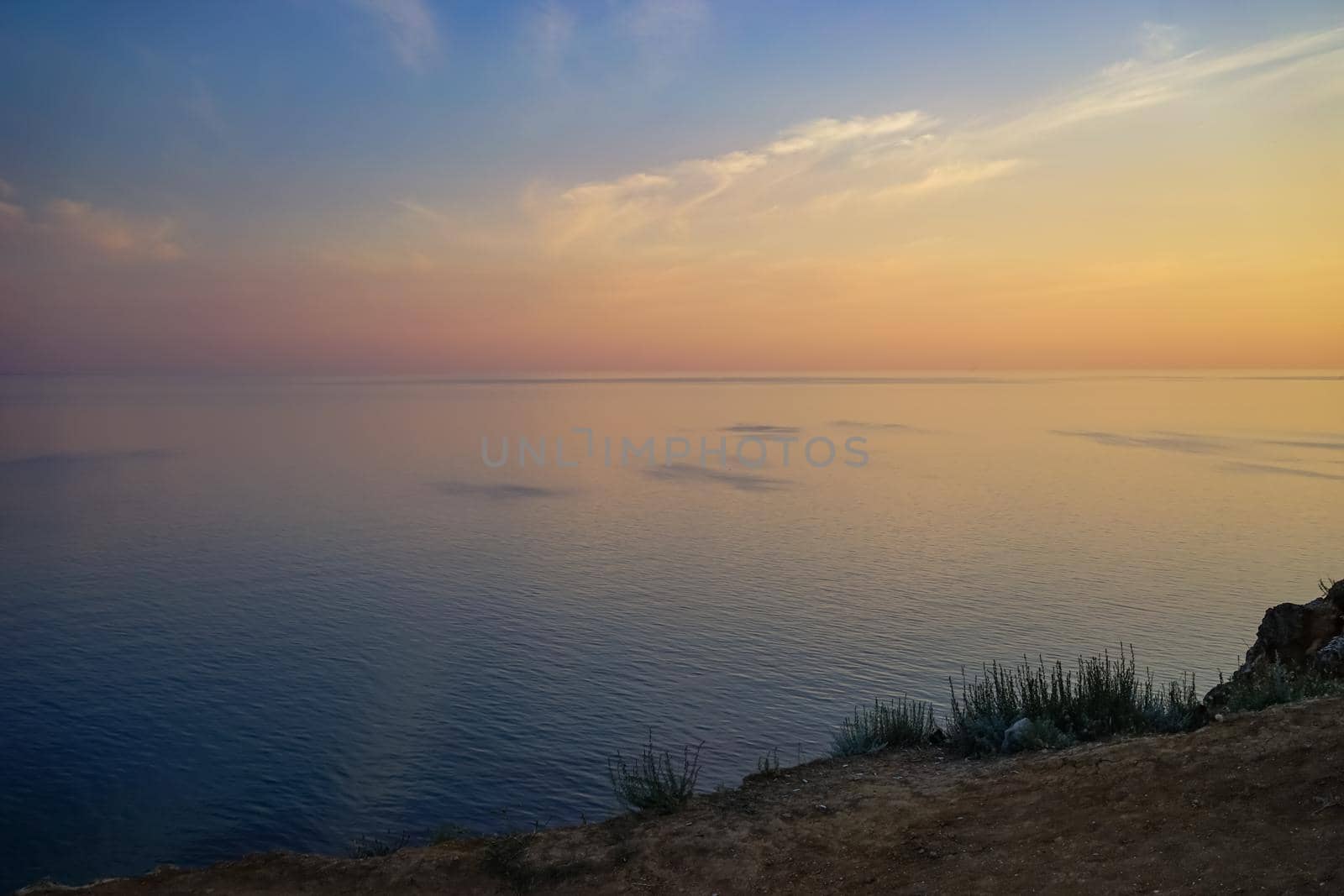 Amazing sunset over the sea and coastline. beauty of nature