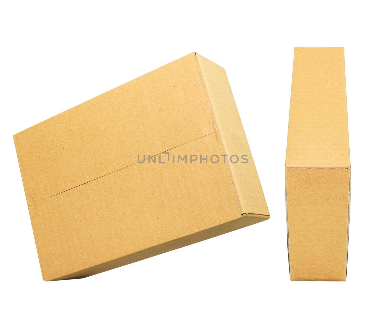 Mockup for design. Closed Brown cardboard box isolated on white background