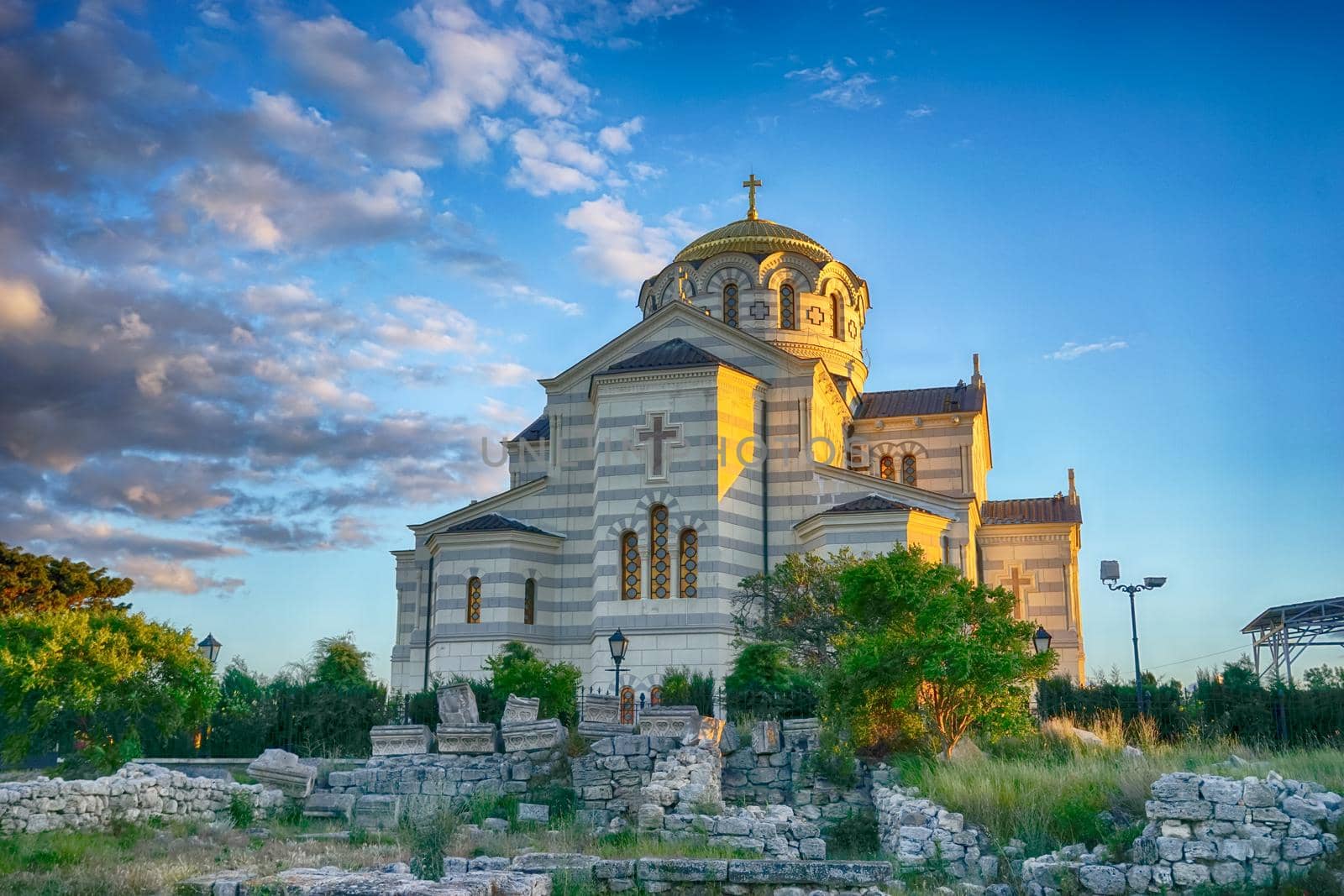 Landscape with views of the ruins of the ancient city of Chersonesos and of the temple of St. Vladimir