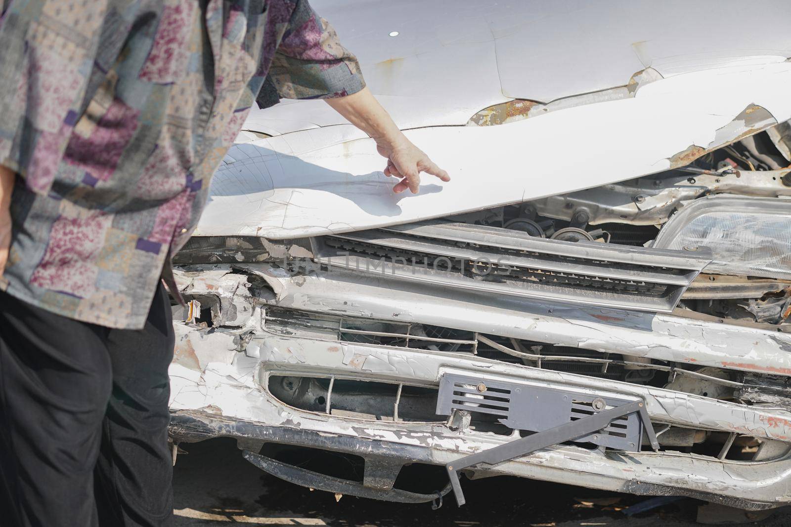 crashed damaged broken car. automobile crash collision accident