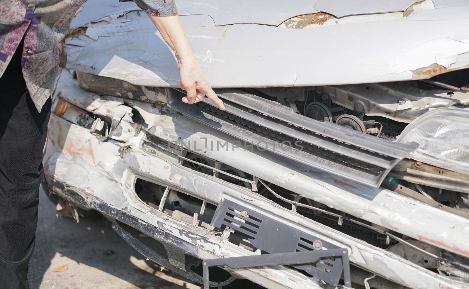 crashed damaged broken car. automobile crash collision accident