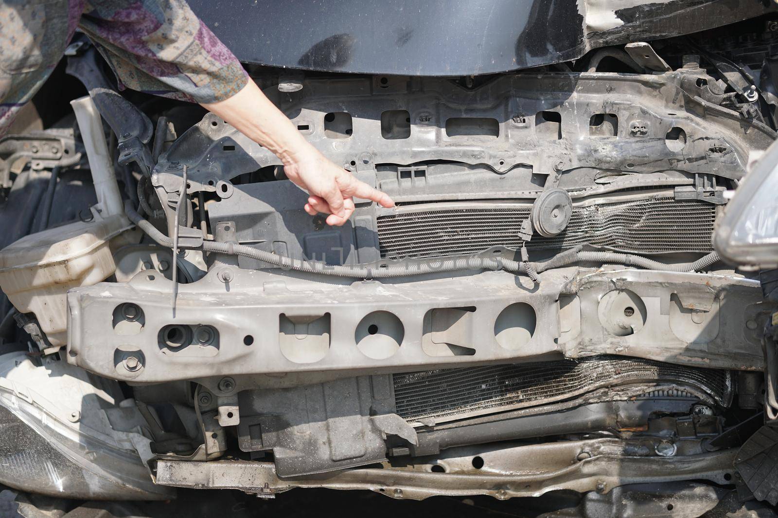 crashed damaged broken car. automobile crash collision accident