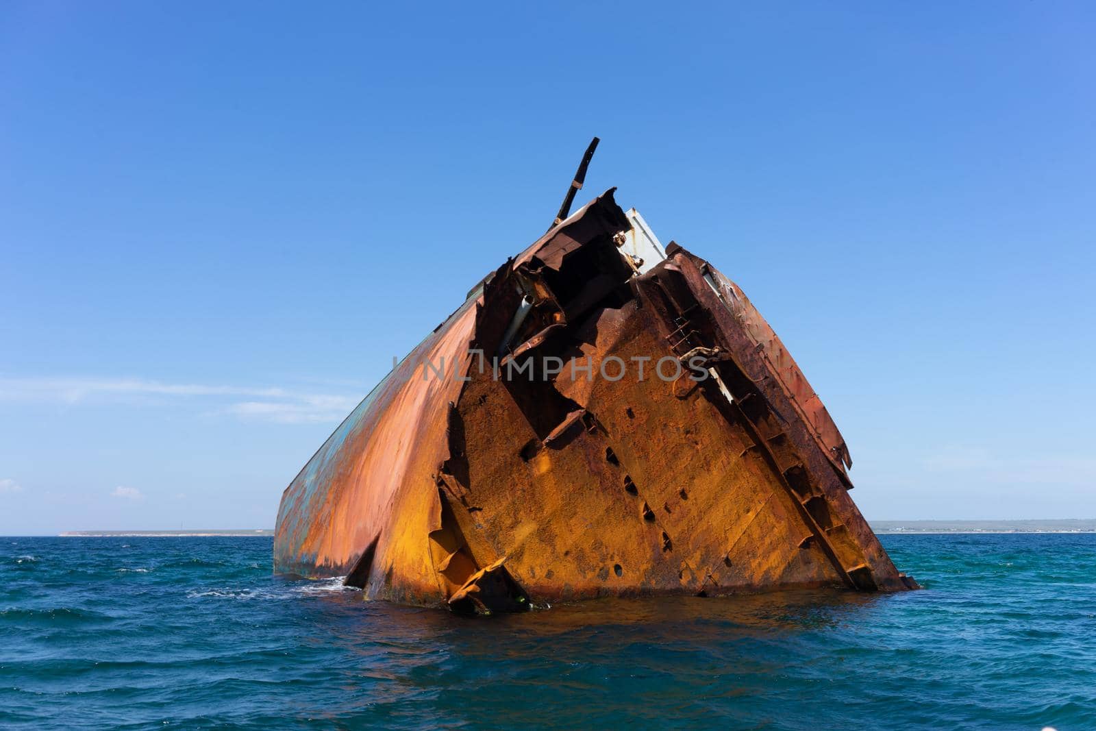 Part of the wreck sticking out of the water off the coast of Tarkhankut, Crimea