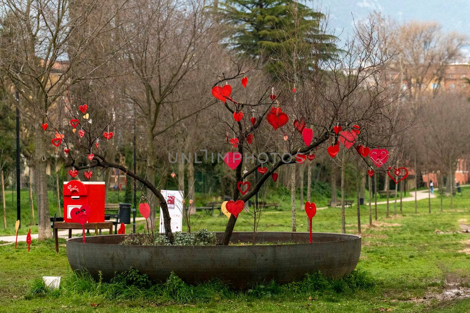 terni ,italy february 12 2021:Valentine's Day decorations for the feast of lovers
