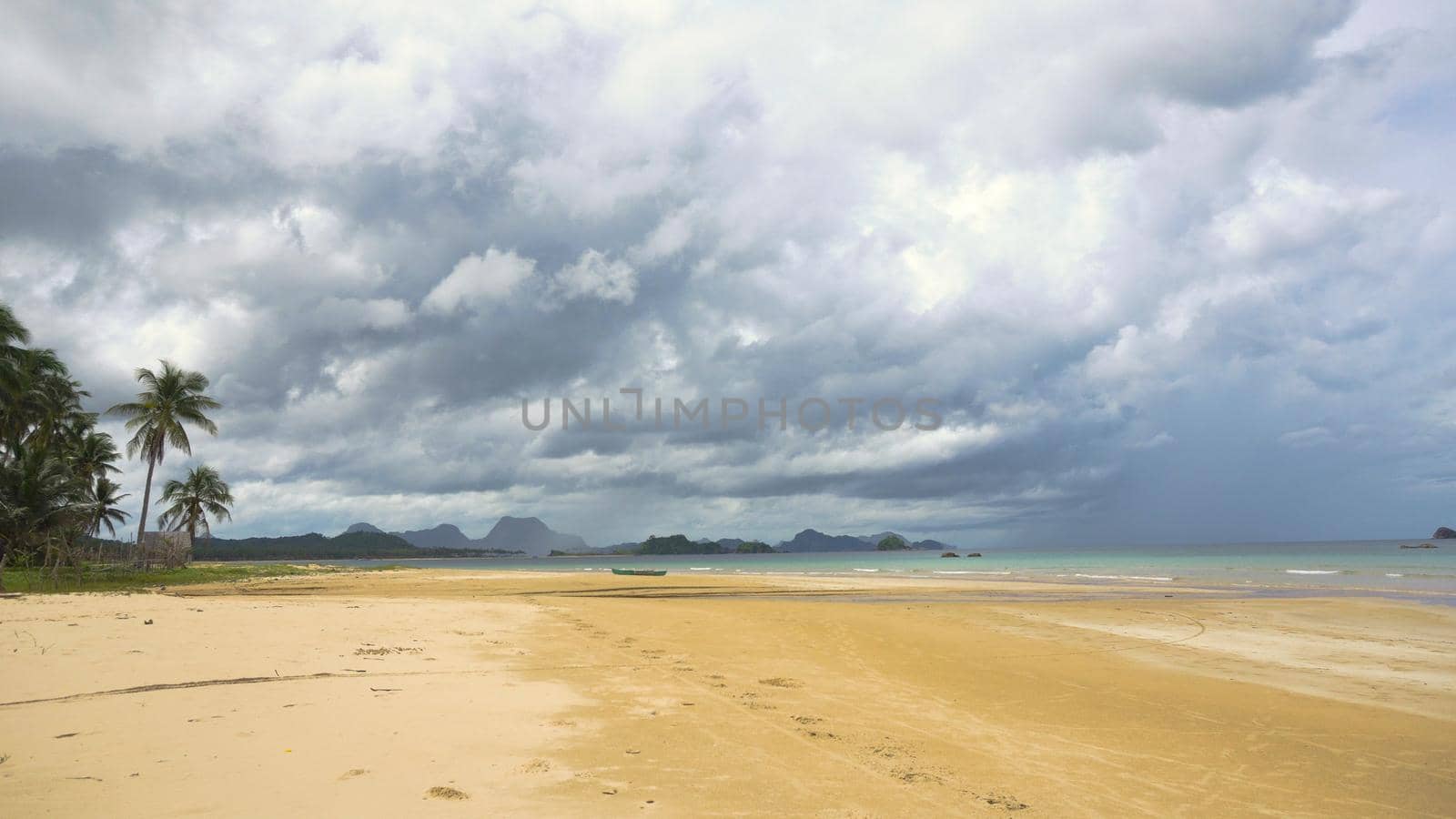 Beach, sea, sand,wave. Tropical beach, blue sky, clouds.. Seascape ocean and beautiful beach paradise Philippines El Nido Travel concept