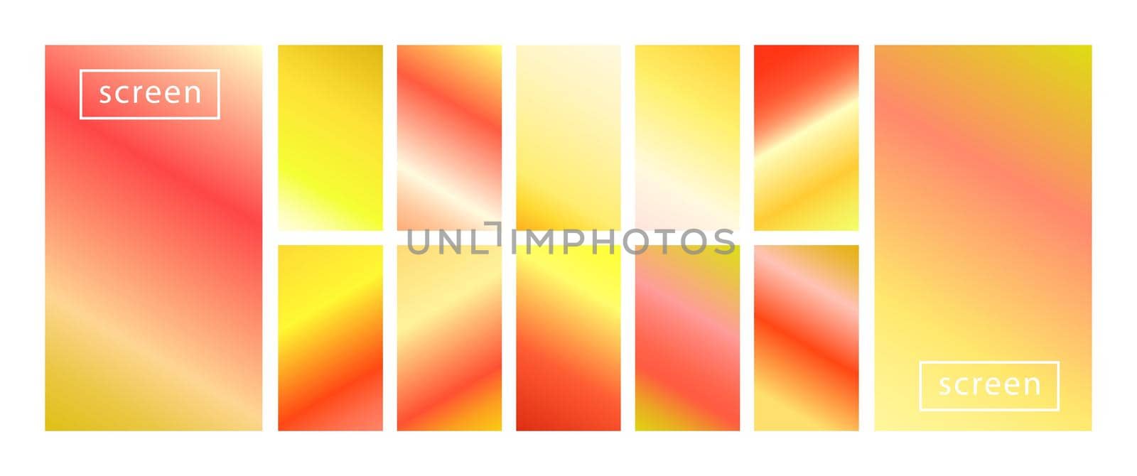 Mobile screen lock display collection of colorful backgrounds in trendy neon colors. Modern screen vector design for mobile app. Soft color abstract pastel holographic gradients. Swatches for design