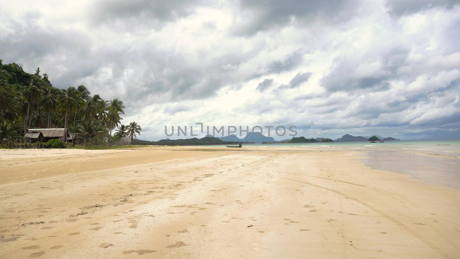 Beach, sea, sand,wave. Tropical beach, blue sky, clouds. Seascape ocean and beautiful beach paradise. Philippines Boracay Travel concept