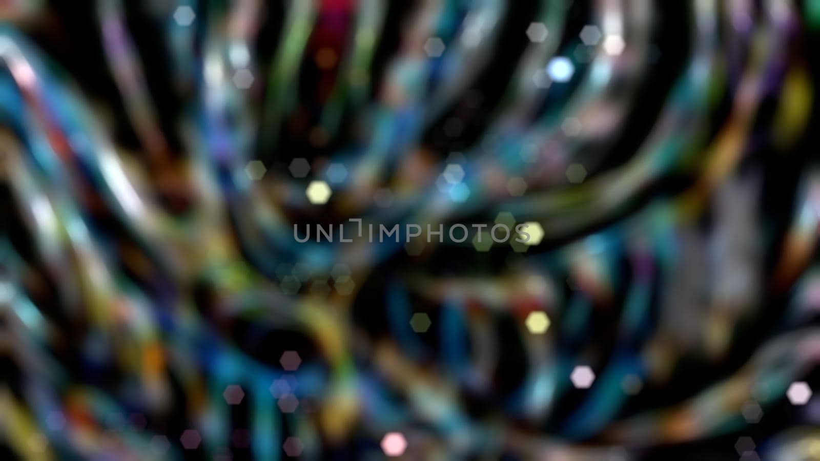 Abstract dark background with rainbow highlights and bokeh. For design and network
