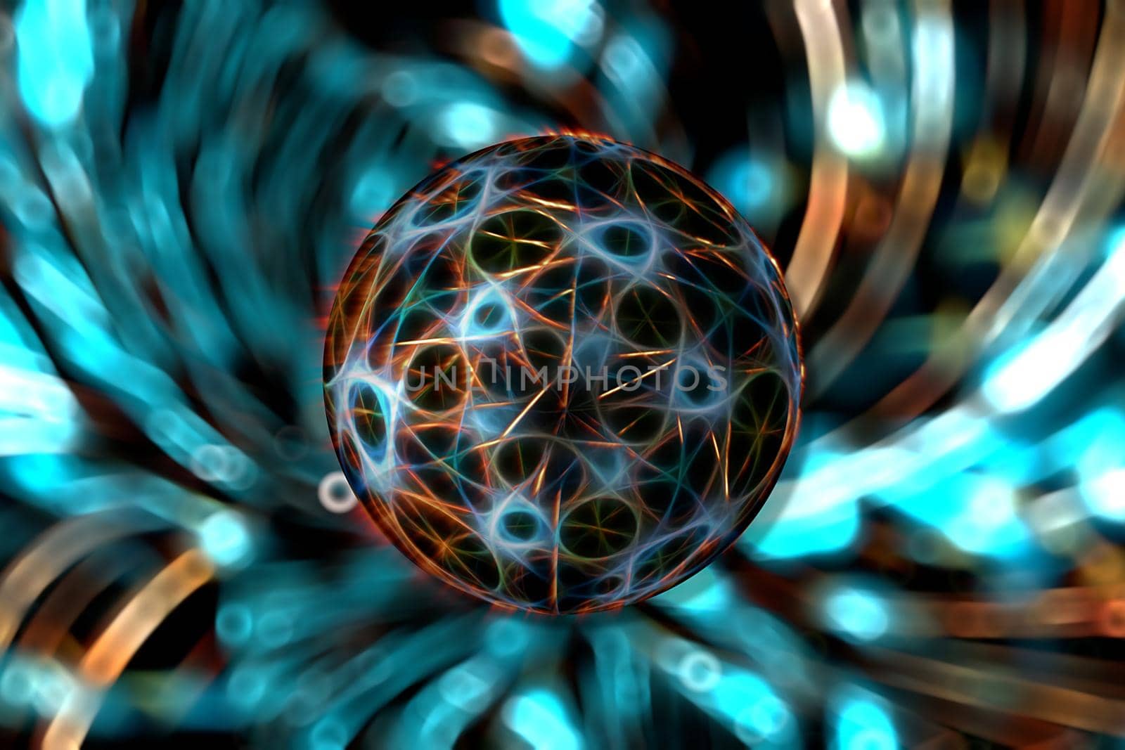 Abstract with a sphere on a luminous background. For design and network
