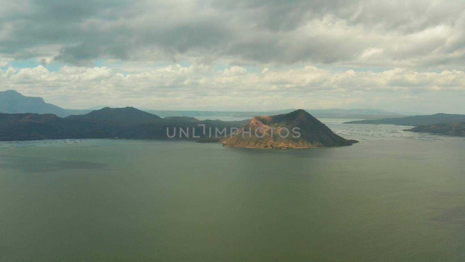 Taal Volcano on Luzon Island top view, Tagaytay, Philippines. Volcano with a crater on an island in the middle of a lake.