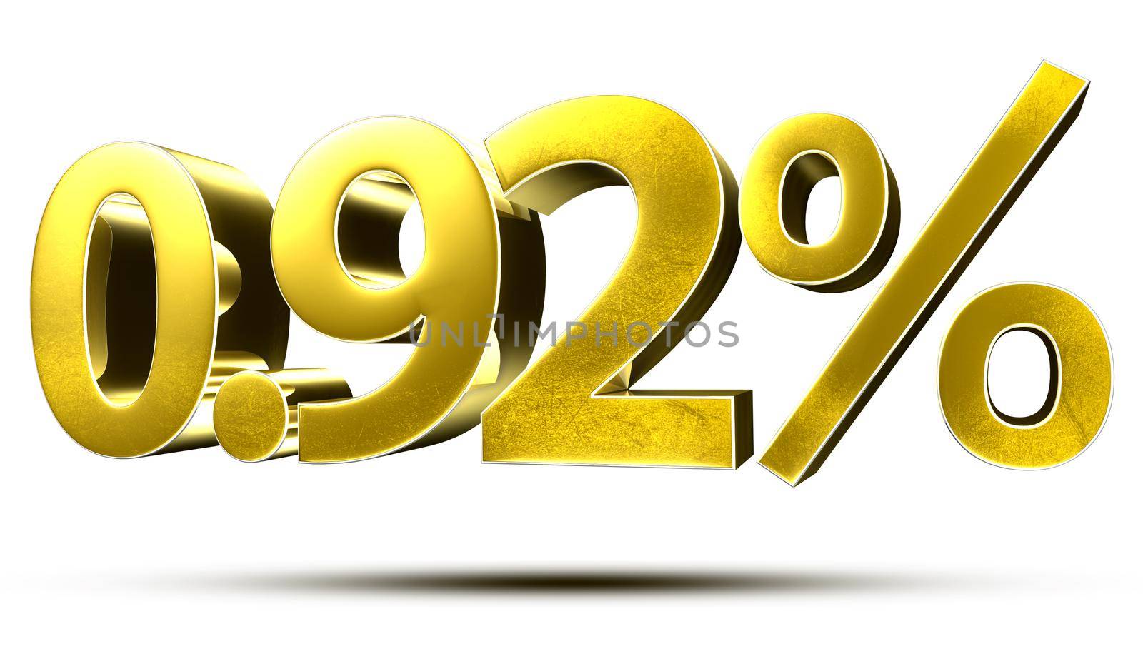 3D illustration 0.92 Percent Gold isolated on a white background with clipping path.