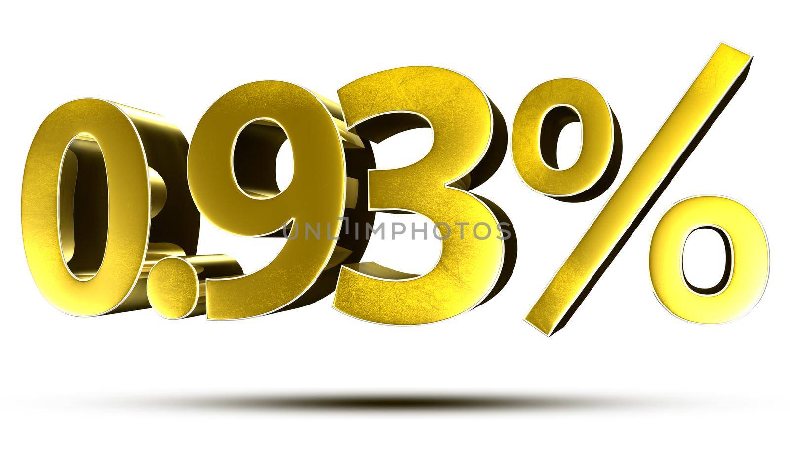 3D illustration 0.93 Percent Gold isolated on a white background with clipping path.