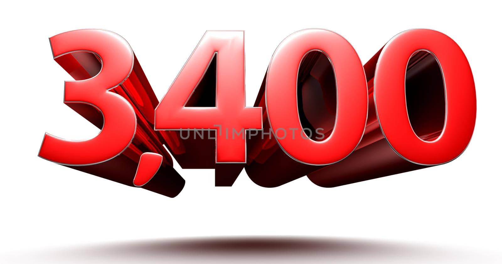 3D illustration 3400 red isolated on a white background.(with Clipping Path).