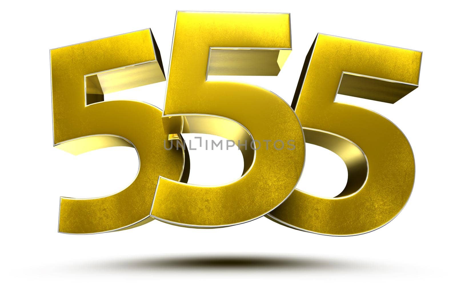 555 numbers 3D illustration on white background with clipping path.