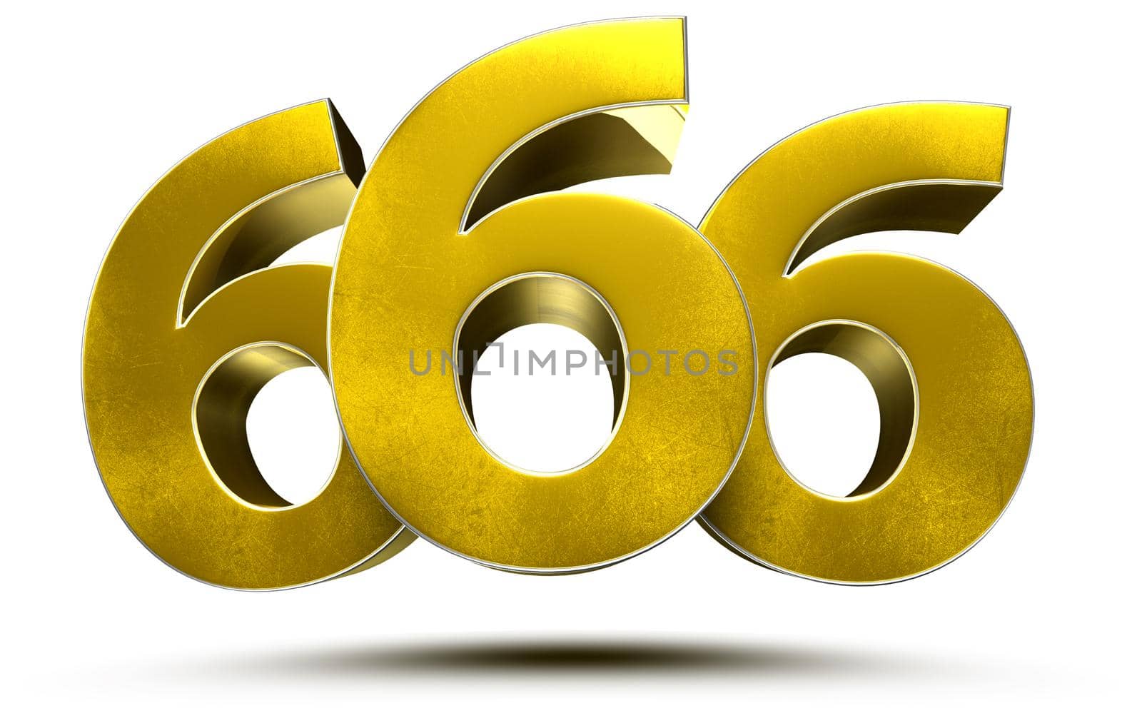 666 numbers 3D illustration on white background with clipping path.