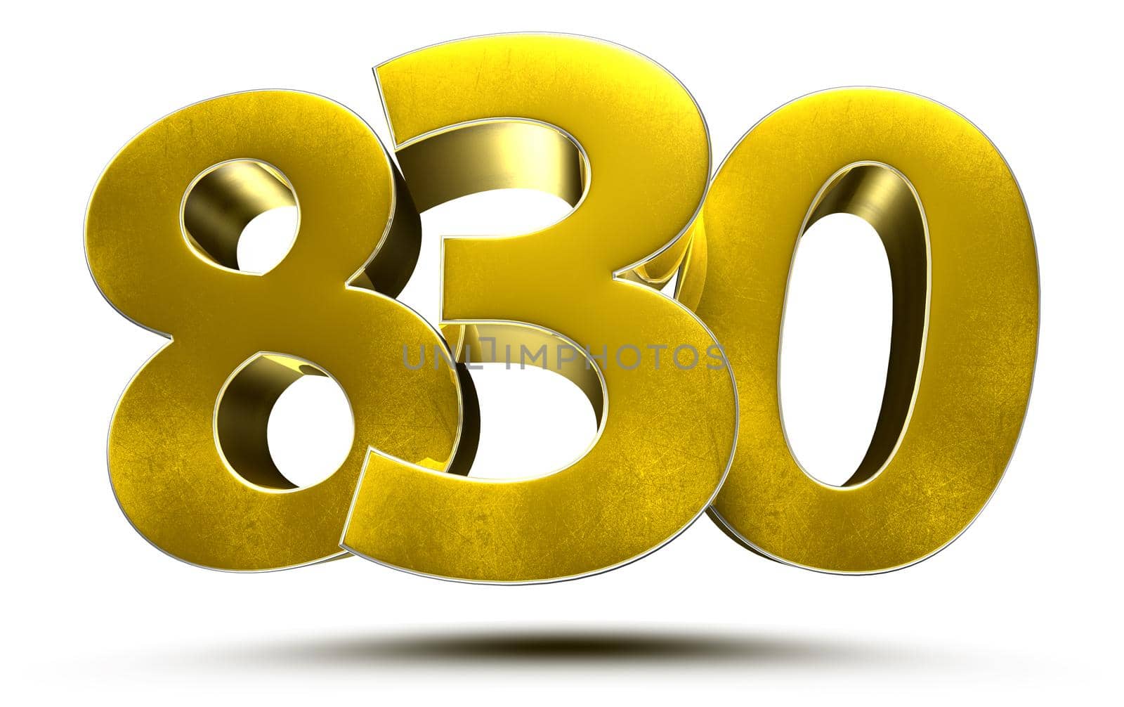830 numbers 3D illustration on white background with clipping path.
