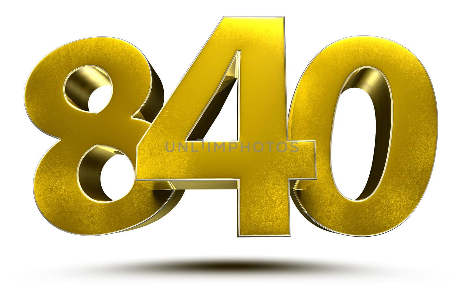 840 numbers 3D illustration on white background with clipping path.