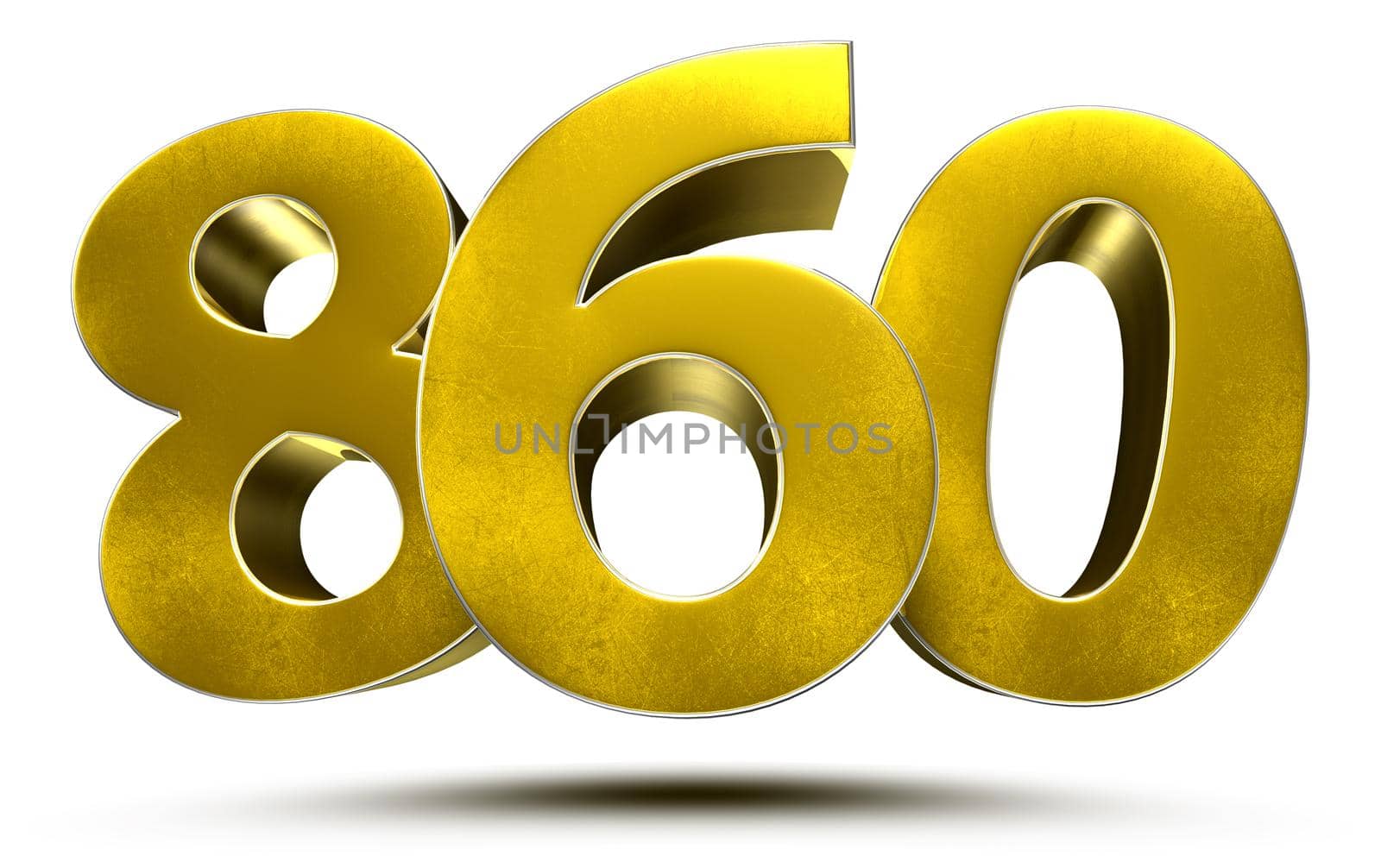 860 numbers 3D illustration on white background with clipping path.