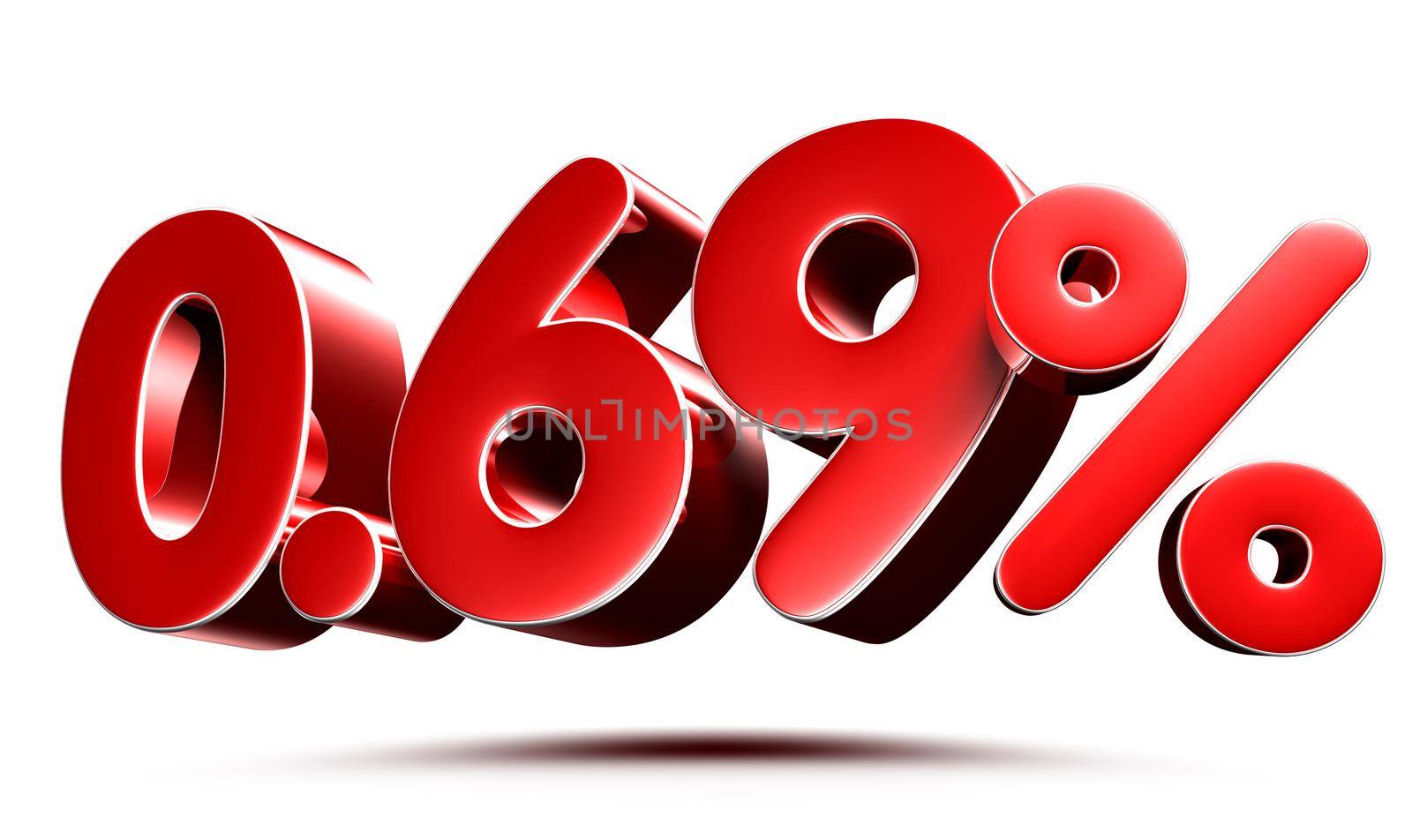 0.69 percent red on white background illustration 3D rendering with clipping path.