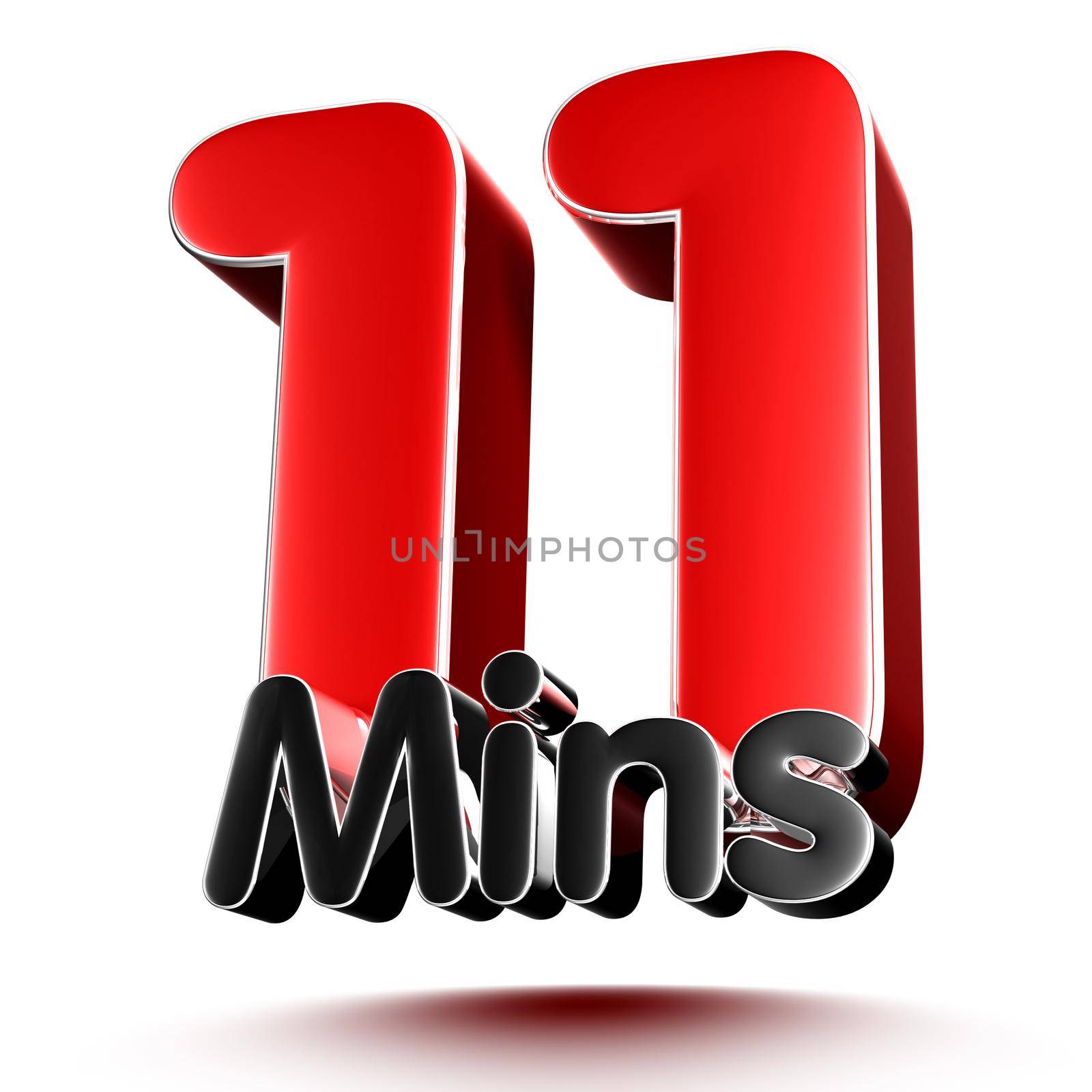 11 mins isolated on white background illustration 3D rendering with clipping path.