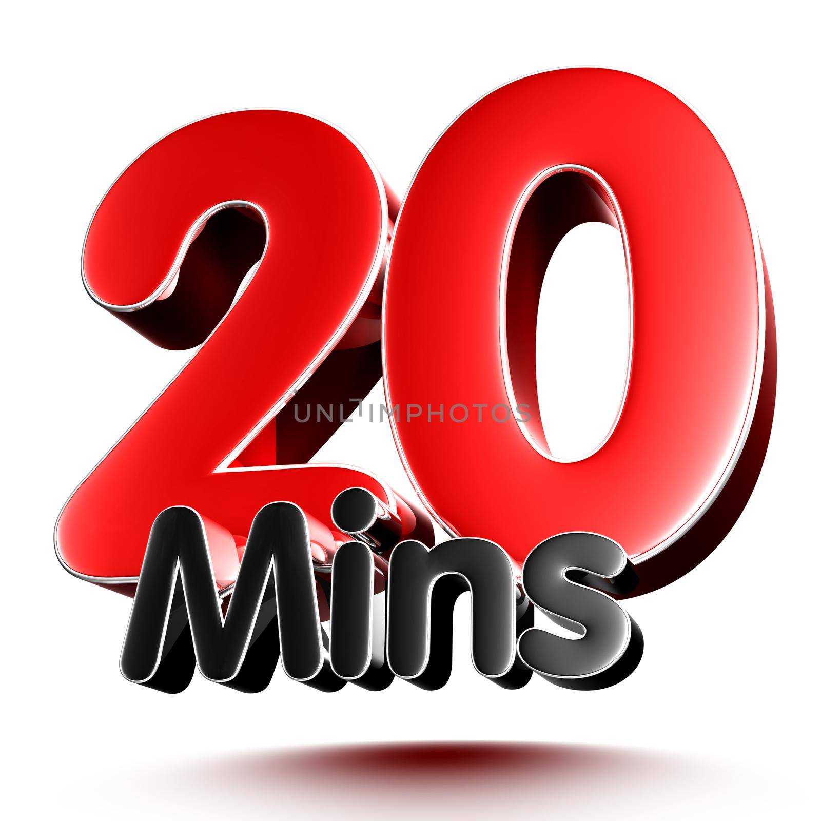 20 mins isolated on white background illustration 3D rendering with clipping path.