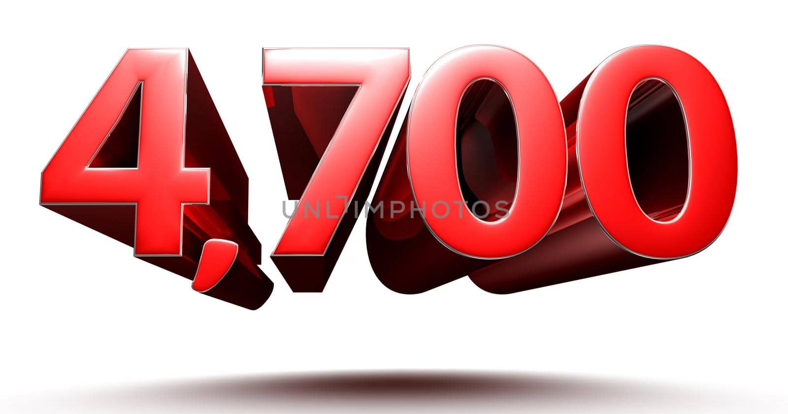 3D illustration 4700 red isolated on a white background with clipping path.