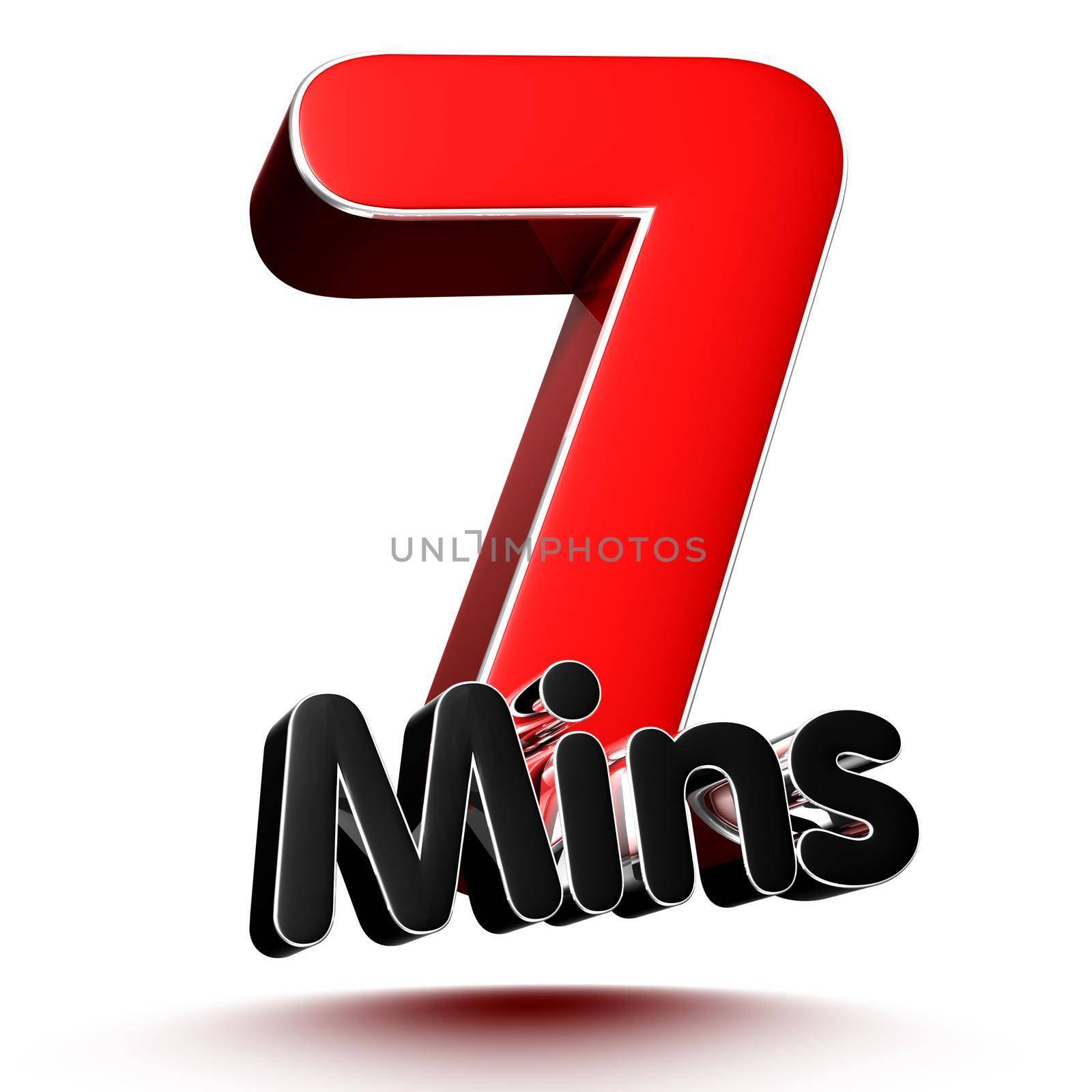 7 mins isolated on white background illustration 3D rendering with clipping path.