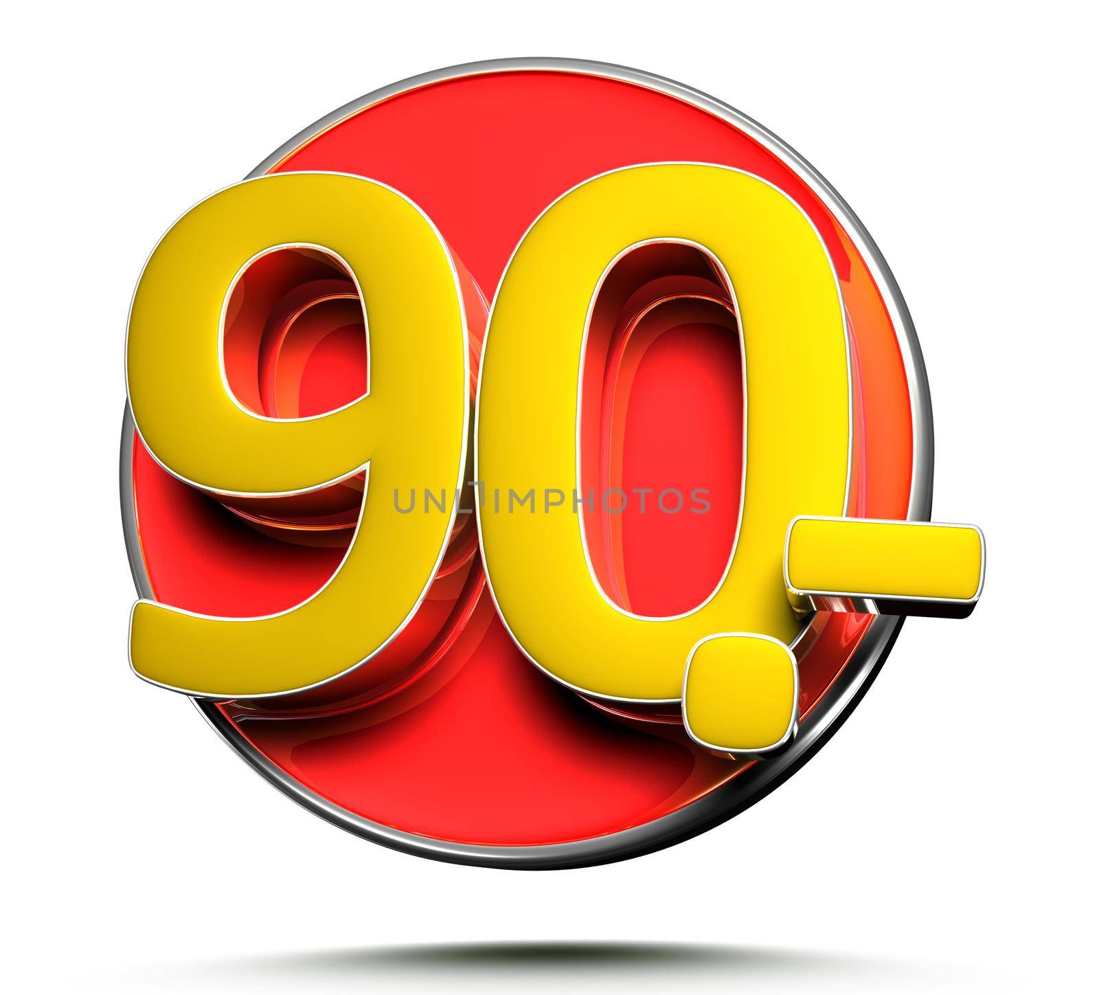 Number 90 price tag isolated on white background 3D illustration with clipping path.