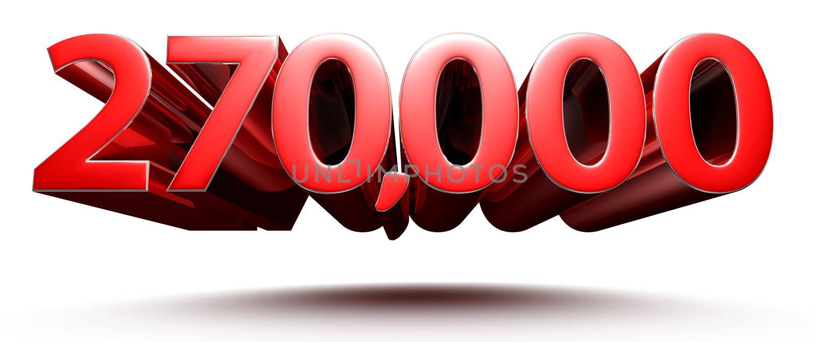 Red numbers 270000 isolated on white background illustration 3D rendering with clipping path.