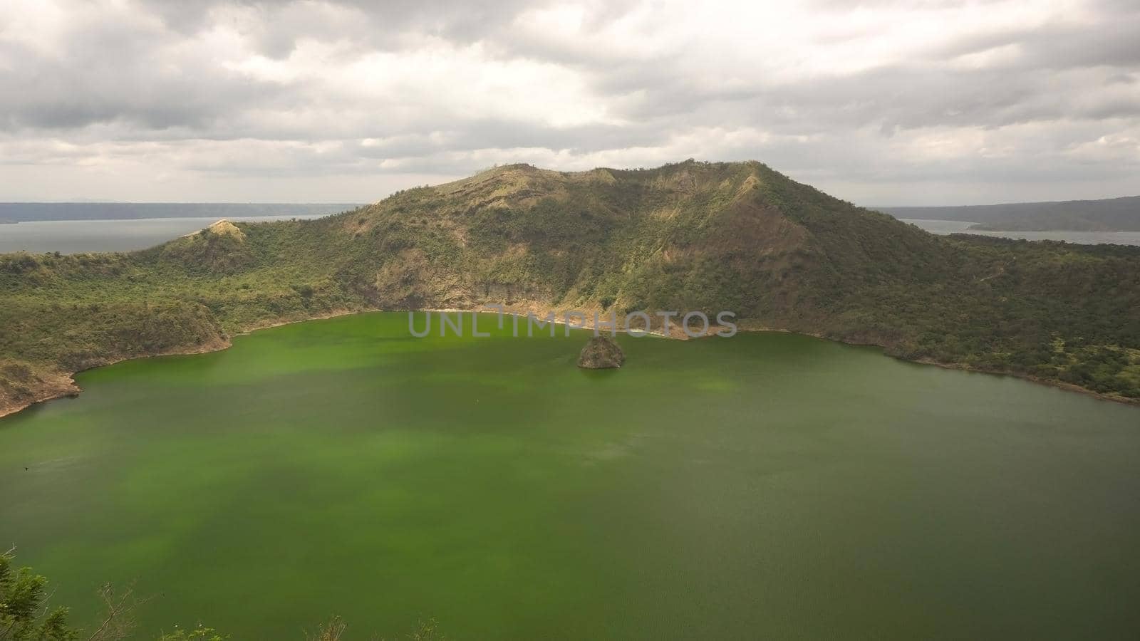 Lake crater at Taal Volcano on Luzon Island North of Manila in Philippines. Volcano with a crater on an island in the middle of a lake. Luzon, Philippines. Travel concept.