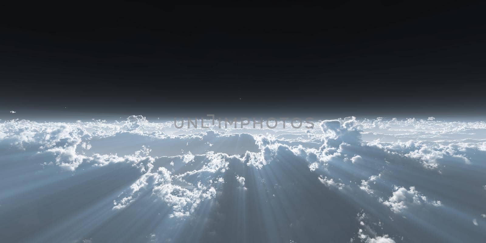 high stratosphere above clouds, 3d render illustration by alex_nako