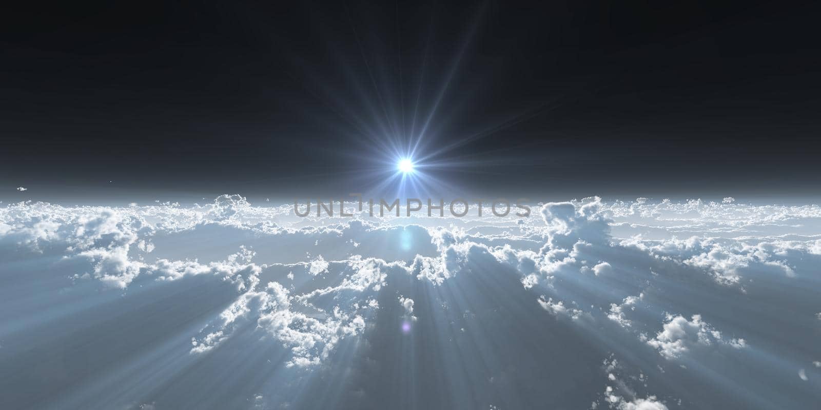 high stratosphere above clouds, 3d render illustration by alex_nako