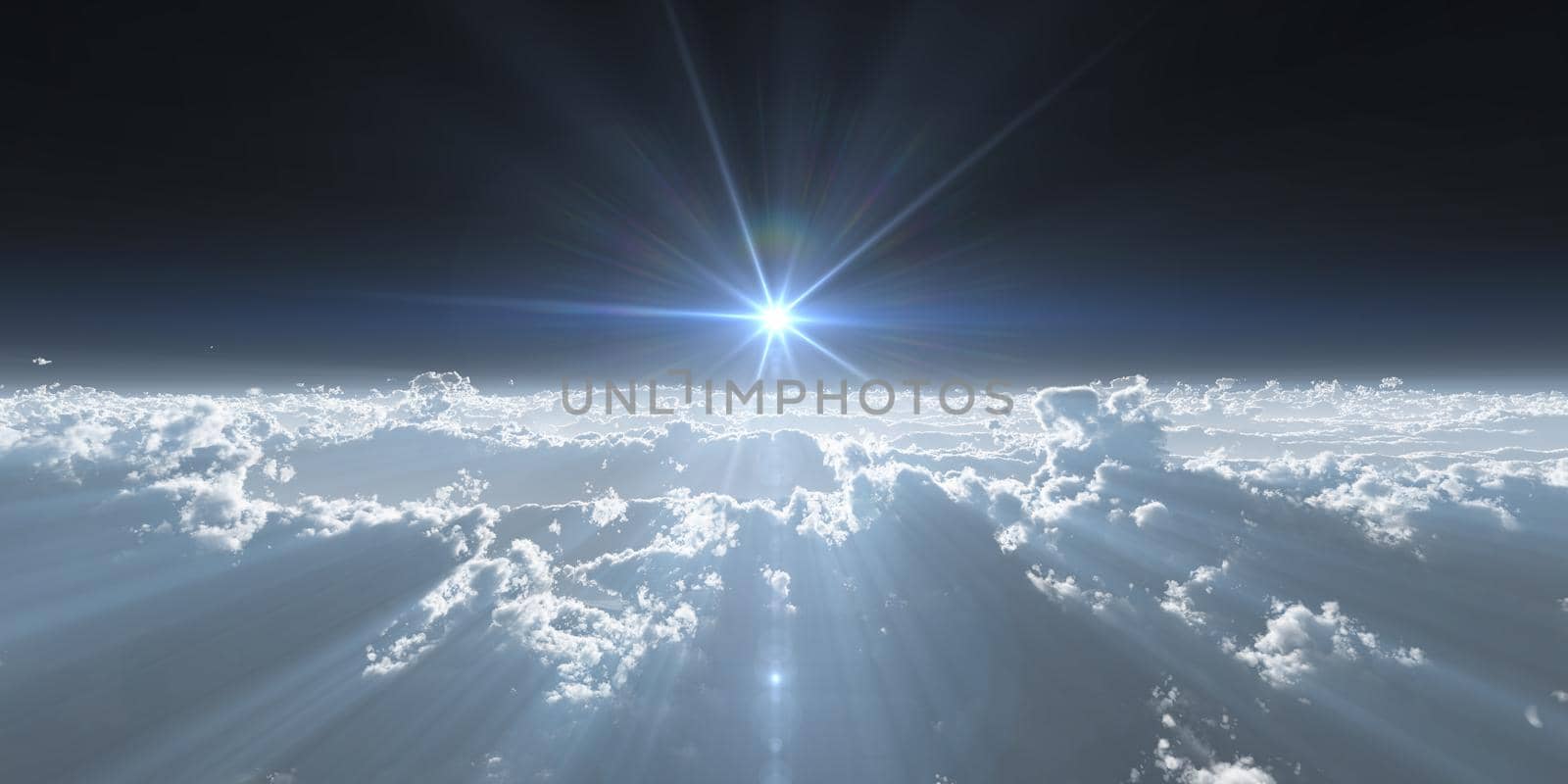 high stratosphere above clouds, 3d render illustration by alex_nako