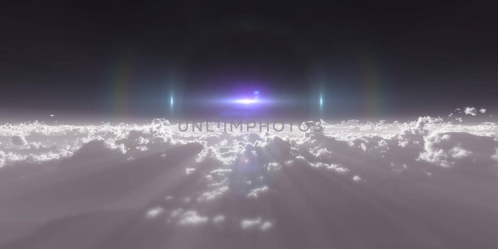 high stratosphere above clouds, 3d render illustration by alex_nako