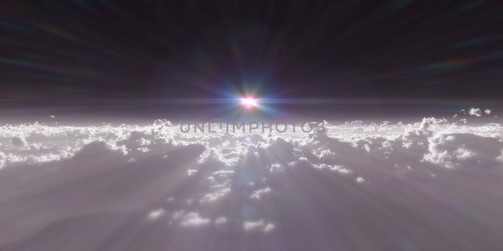 high stratosphere above clouds, 3d render illustration by alex_nako