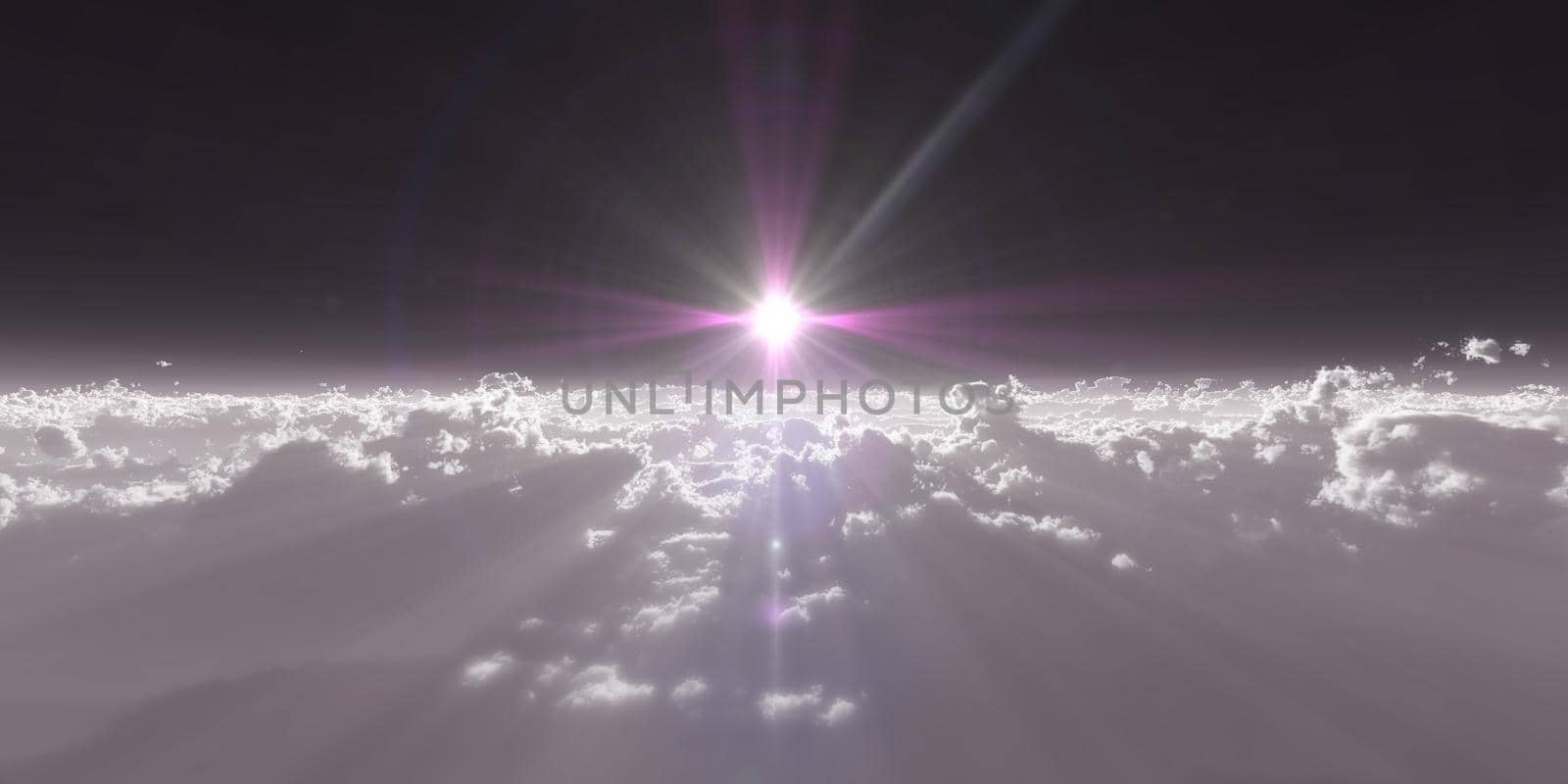 high stratosphere above clouds, 3d render illustration by alex_nako