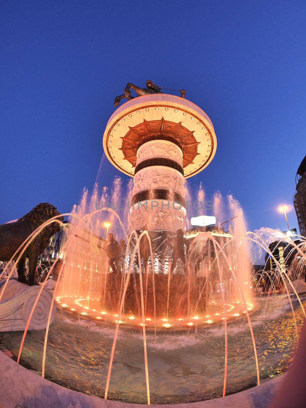 fountain light skopje at night alexander the great