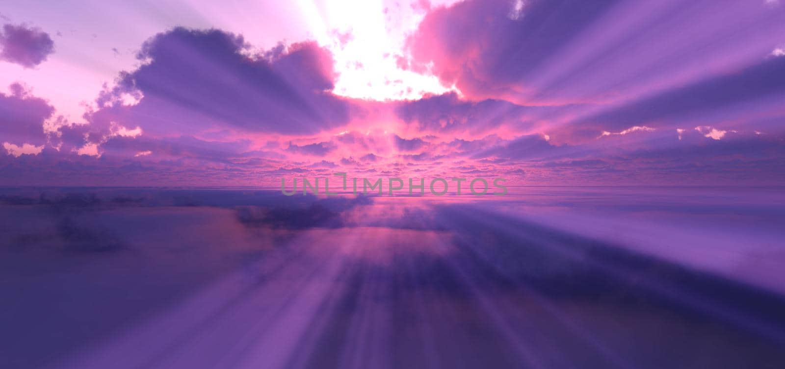 fly above clouds sunset 3d render illustration