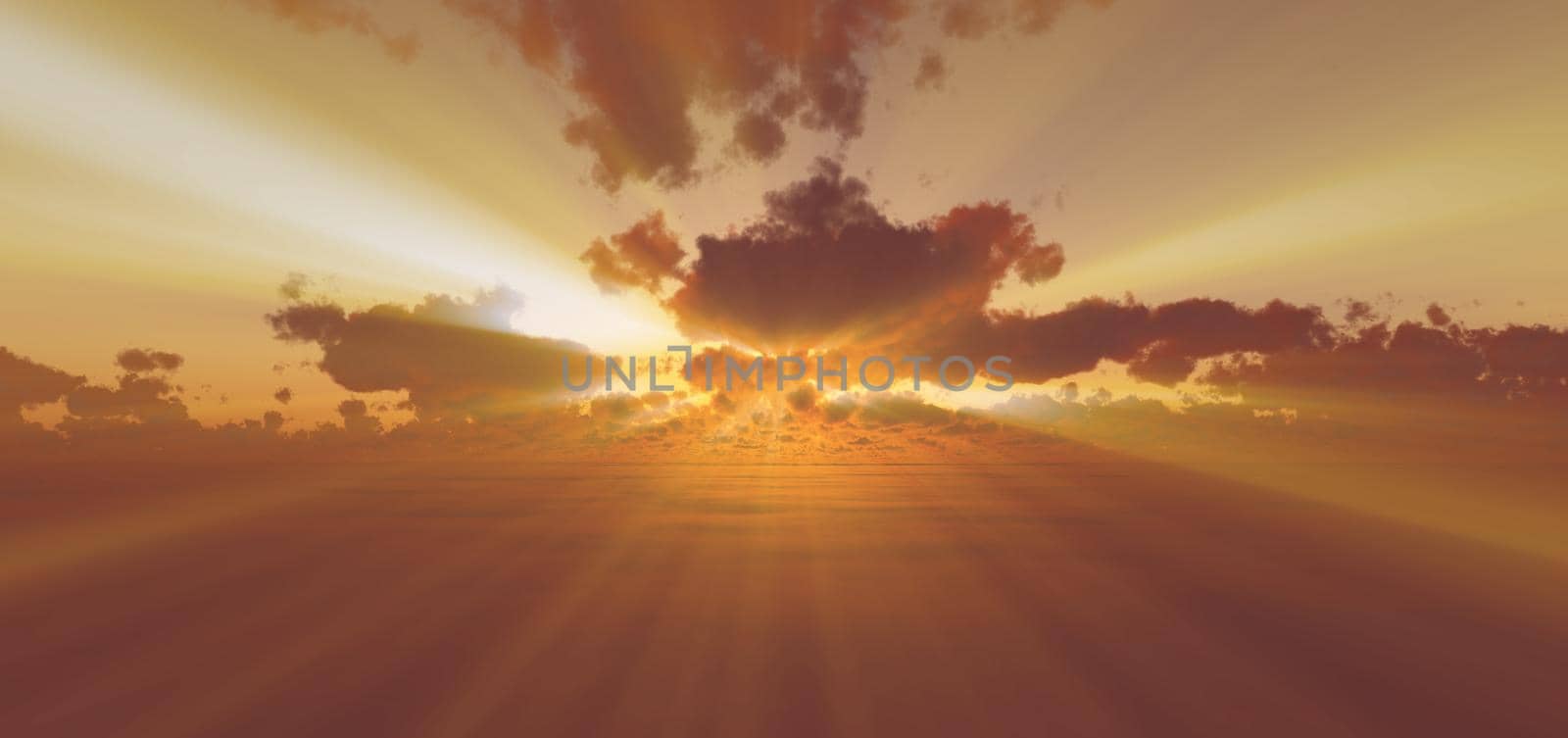 fly above clouds sunset 3d render illustration