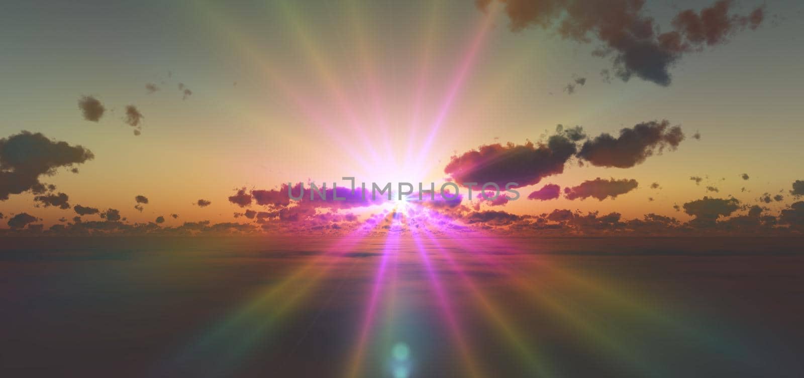 fly above clouds sunset 3d render illustration