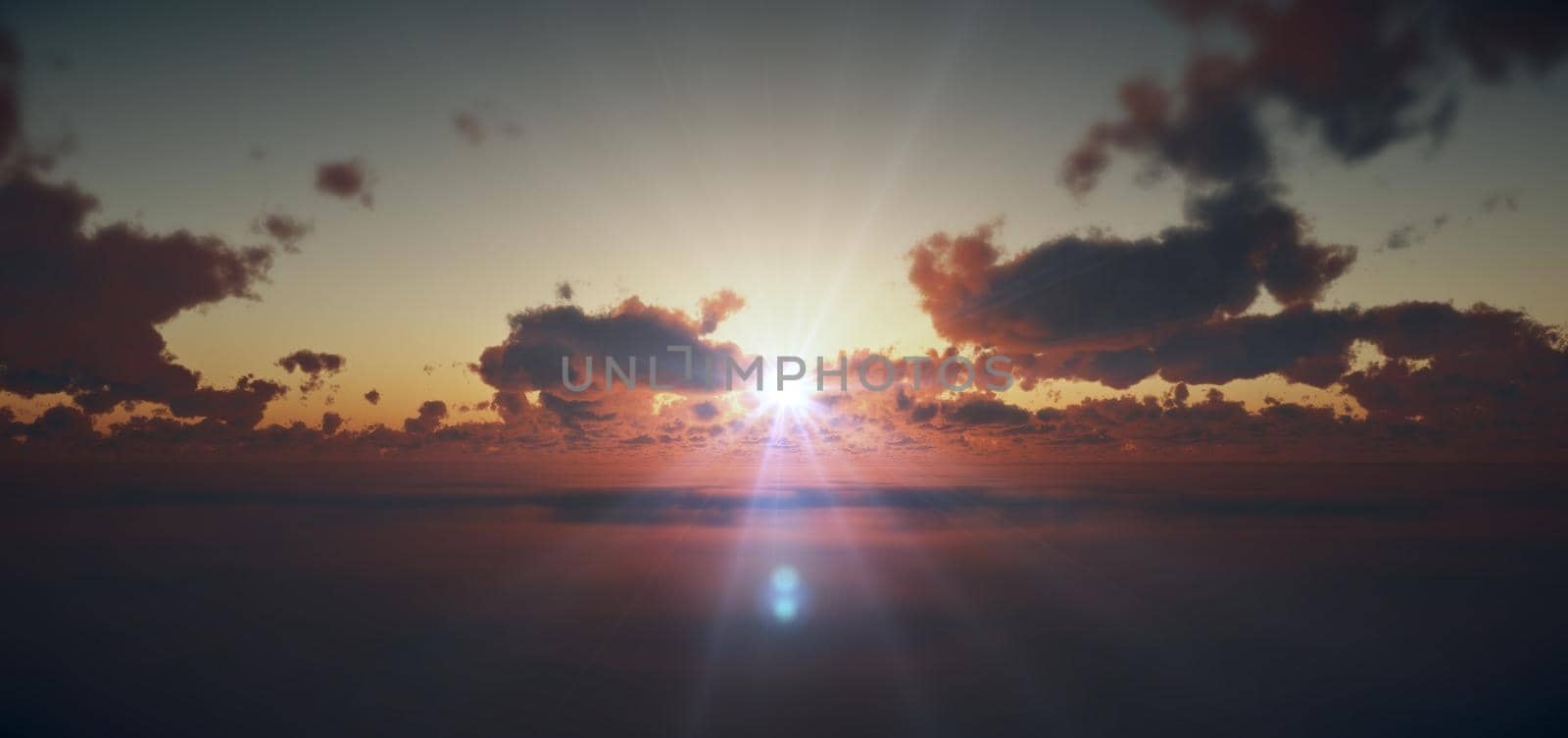 fly above clouds sunset 3d render illustration