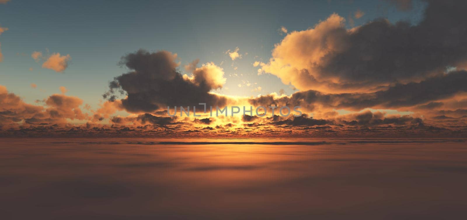 fly above clouds sunset 3d render illustration