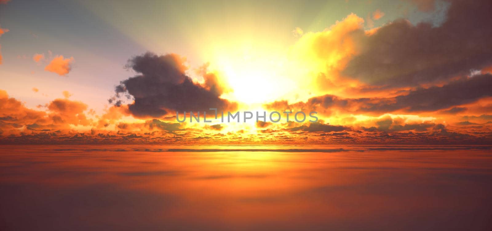 fly above clouds sunset 3d render illustration