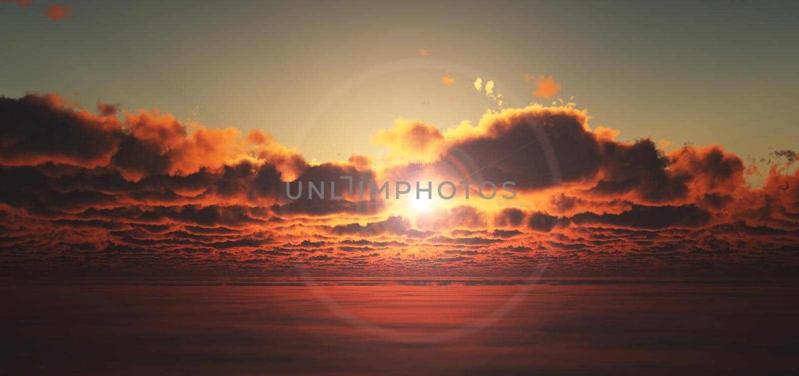 fly above clouds sunset 3d render illustration
