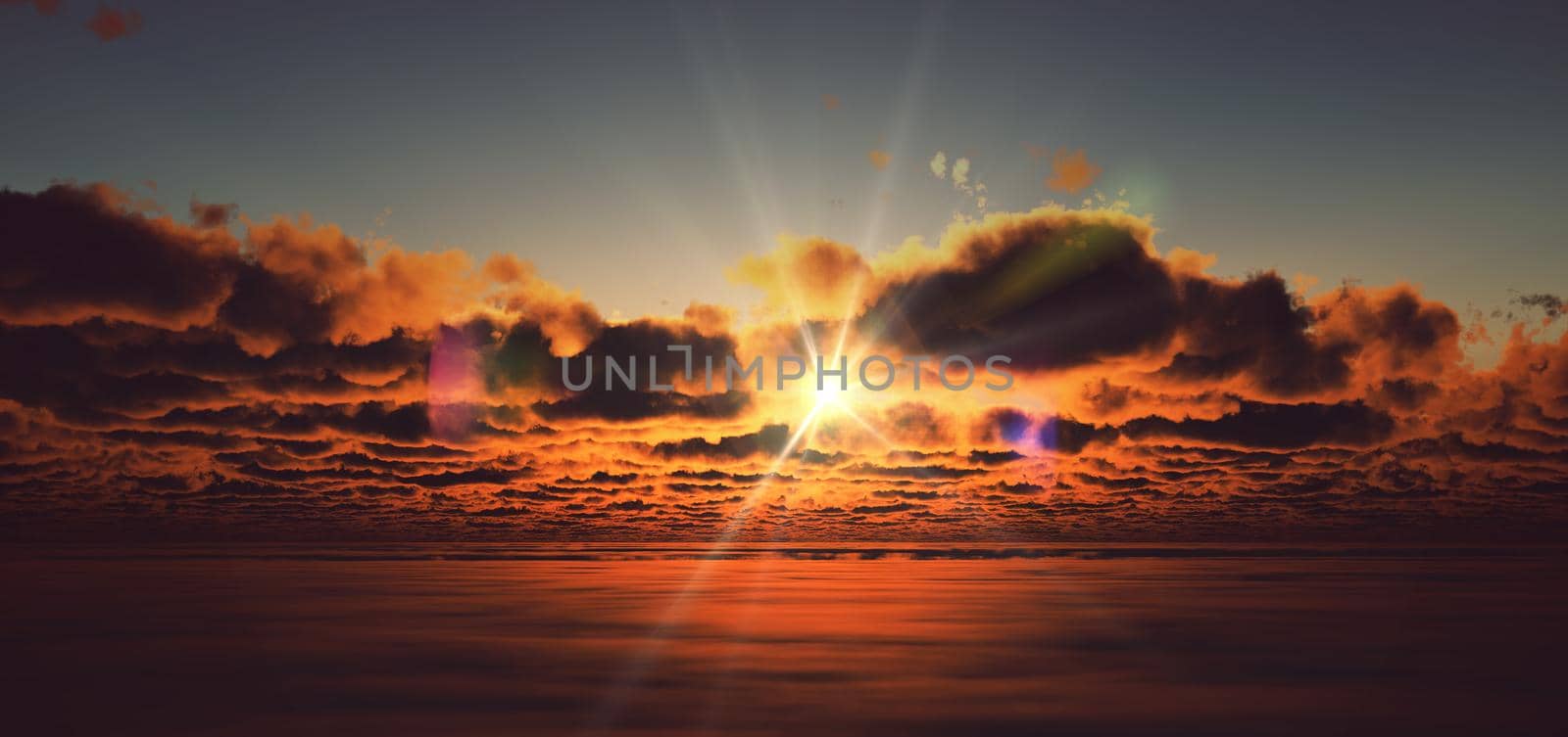 fly above clouds sunset 3d render illustration