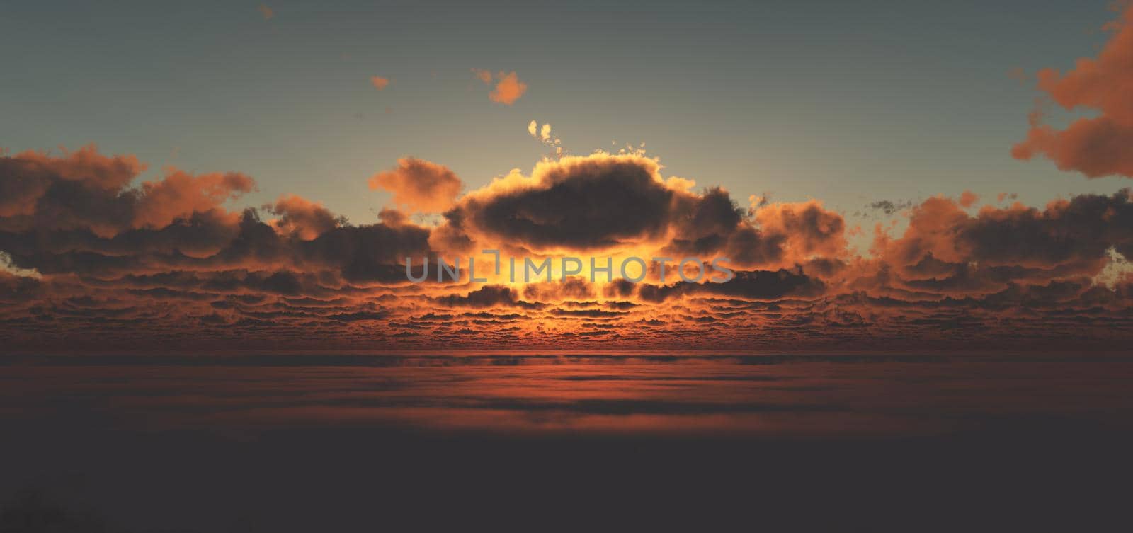 fly above clouds sunset 3d render illustration