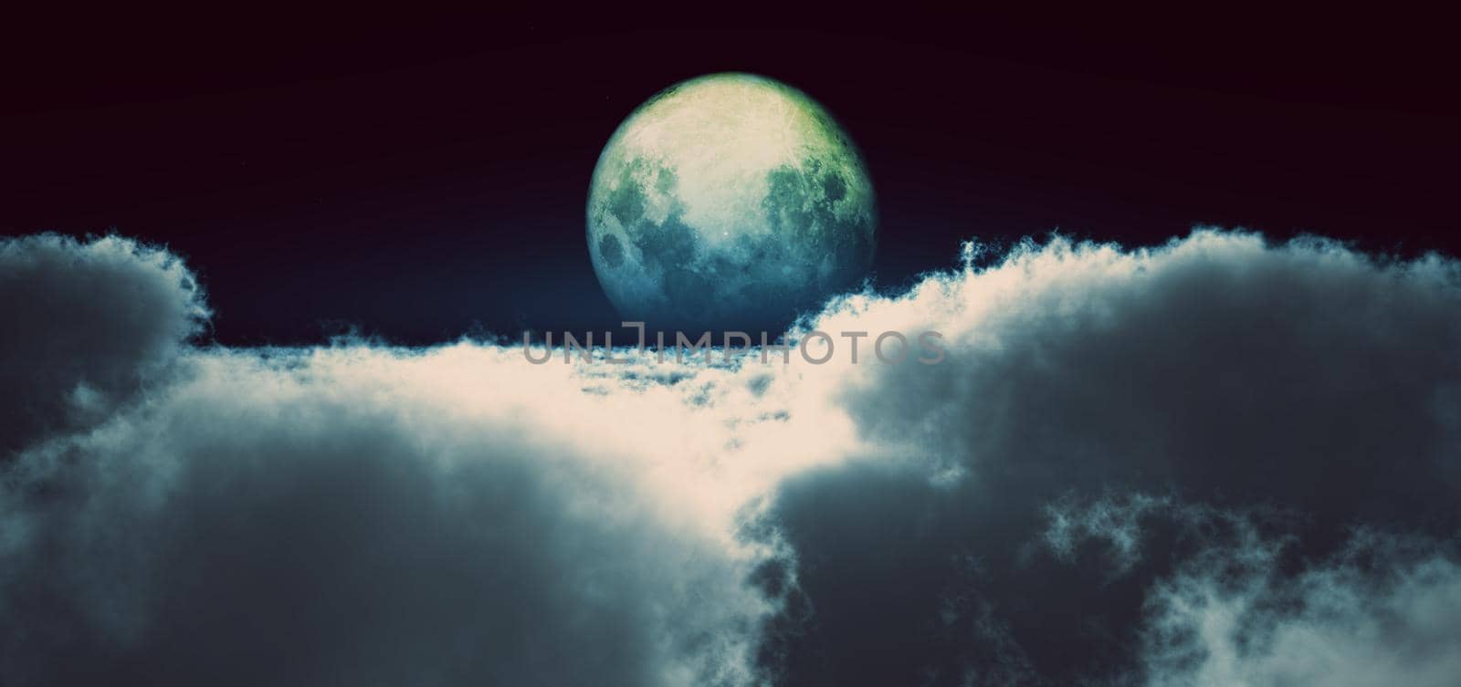 night fly above clouds full moon by alex_nako